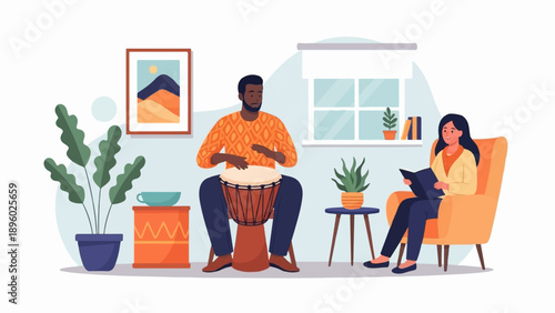 Two people enjoying leisure activities in a cozy indoor setting