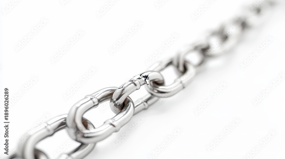 Fototapeta premium Gleaming stainless steel chain links forming a strong metallic connection in a close up studio shot with a white background