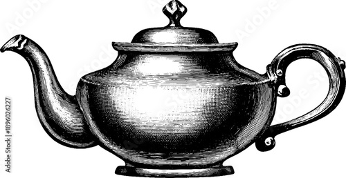 Vintage ceramic teapot with botanical engraving - retro kitchenware design for collectors