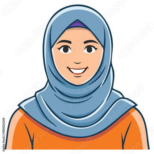 Smiling woman wearing blue hijab illustration