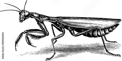 Vintage botanical engraving of walking stick insect specimen for natural history design