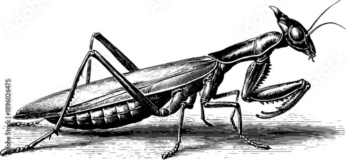 Vintage botanical engraving of walking stick insect specimen for retro design