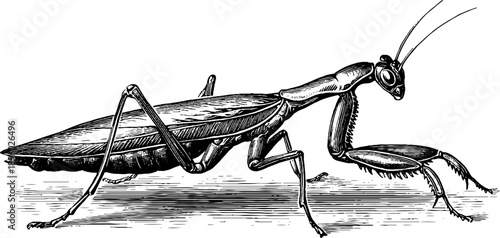 Vintage botanical engraving of walking stick insect specimen for nature study and design