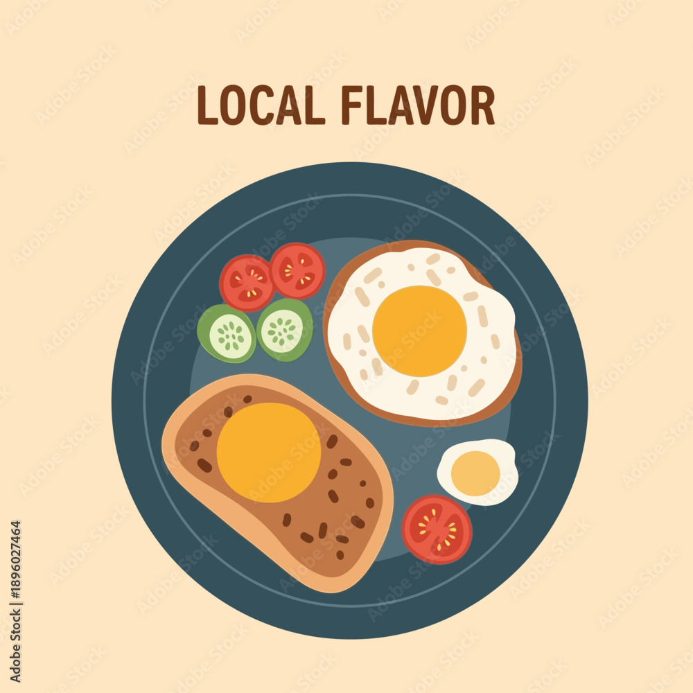 Fototapeta premium A Delicious Breakfast Plate Featuring Fried Eggs, Toast, and Fresh Vegetables, Perfect for a Wholesome Meal