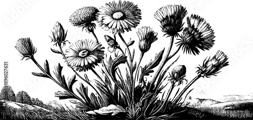 Vintage wild herbs bouquet for natural medicine and botanical design