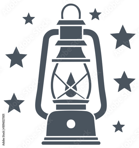 Old fashioned kerosene lantern with stars illustration for vintage celebrations
