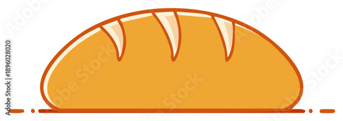 Stylized cartoon bread loaf with a golden brown crust and scoring marks on a white background
