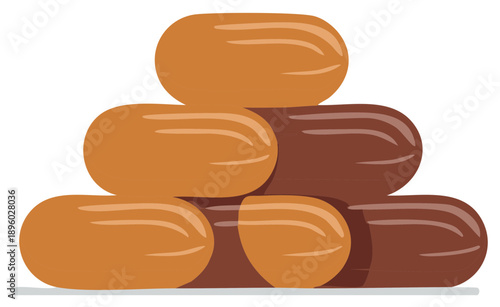 Stacked Caramel and Chocolate Candies Illustration, Brown and Tan Sweets
