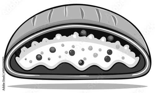 Isolated illustration of a sandwich with filling in grayscale for print and web design in neutral colors