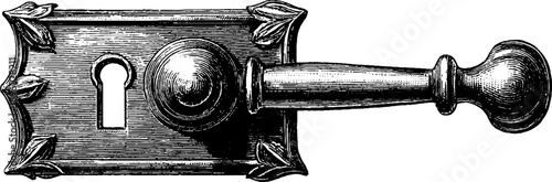 Intricate 19th century metal window latch with botanical details