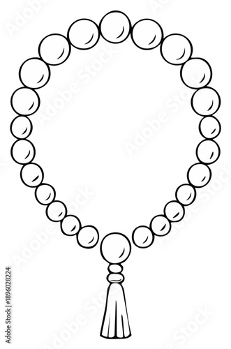 Drawn outline of a beaded mala with a tassel, symbol of prayer and meditation