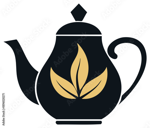 Elegant Black Teapot Design with Gold Leaf Decoration for Beverages and Infusions