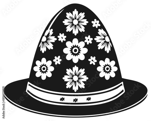 Floral pattern hat silhouette. Decorative headwear design.