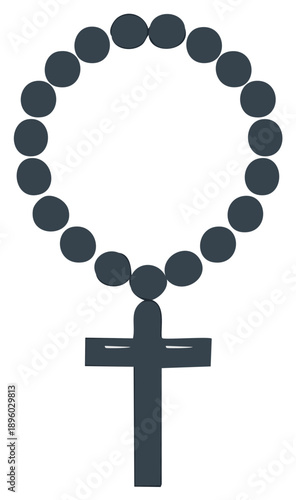 Dark gray rosary beads with a cross pendant against a white background