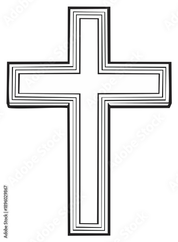 Outlined Christian Cross: Symbolic Religious Icon for Christianity and Faith-Based Design
