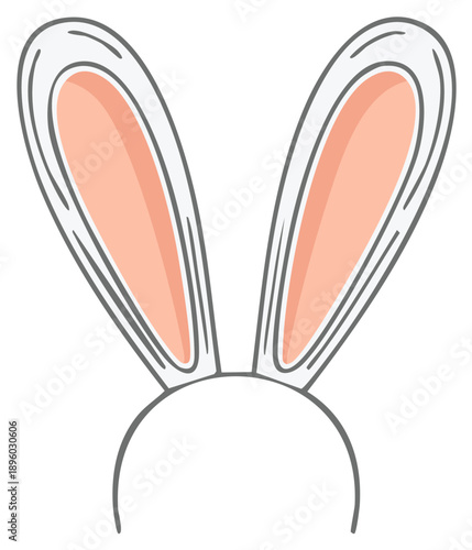Whimsical cartoon illustration of white bunny ears with pink inner ears on a headband