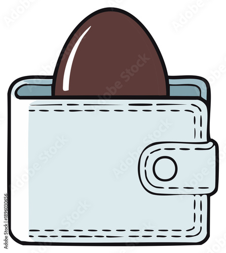 Brown Chocolate Easter Egg Peeking Out of a Light Blue Wallet