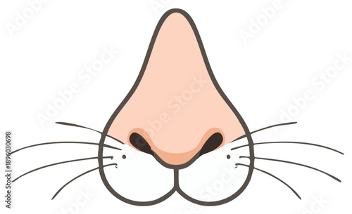 Cute Cartoon Animal Snout with Pink Nose and Long Whiskers Illustration