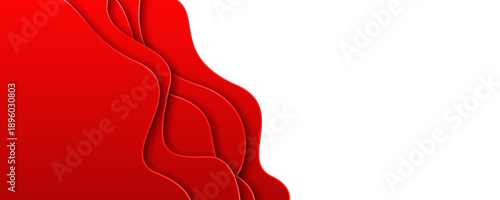 Red and white abstract paper cut waves background