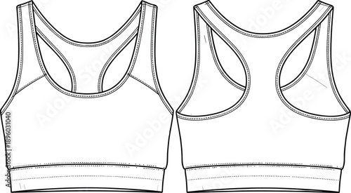 sports, bra, cad, drawing, flat, vector, illustration, technical, apparel, design, womens, activewear, fitness, top, garment, template, outline, sewing, pattern, fashion