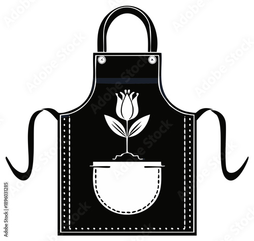 Black apron with floral design and pocket illustration
