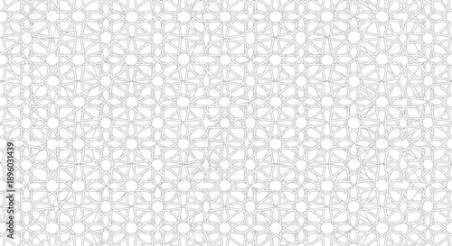 Intricate gray geometric pattern with interconnected shapes and lines on a white background for design and decoration