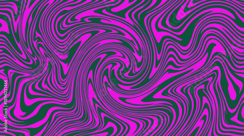 Abstract psychedelic swirl pattern background with thick magenta and dark green marbleized liquid stripes, concept for digital art, website backdrop and modern packaging design