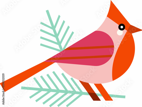 Stylized northern cardinal illustration with a branch vibrant colors
