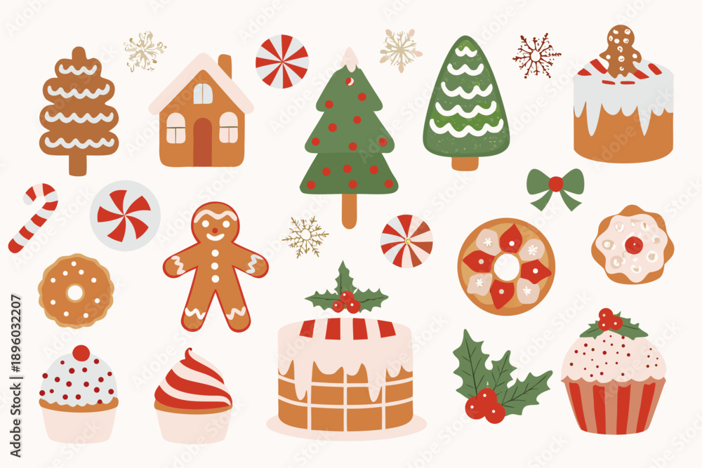 Fototapeta premium A festive collection of colorful gingerbread treats and winter sweets