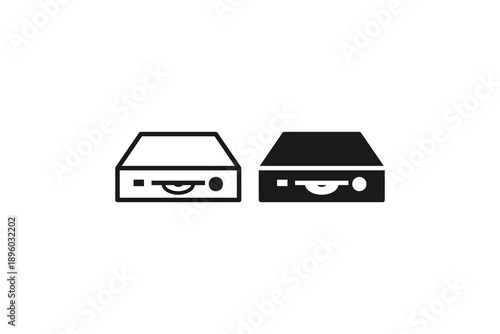 solid and outline icon of optical drive dvd