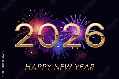 Golden 2026 new year celebration with vibrant fireworks display