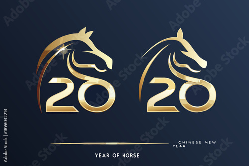 Golden horse silhouettes with the number 20 celebrating the year of the horse