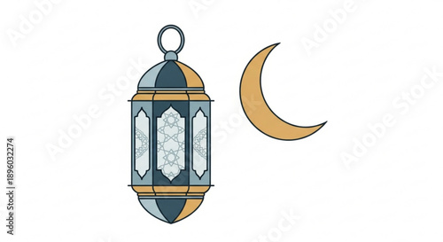 Ramadan lantern with crescent moon symbolizing islamic holy month