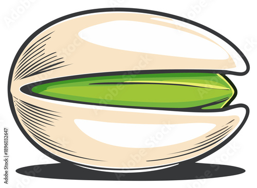 Pistachio Nut Illustration, Cracked Shell, Green Kernel, Healthy Snack, Single Food Item Graphic