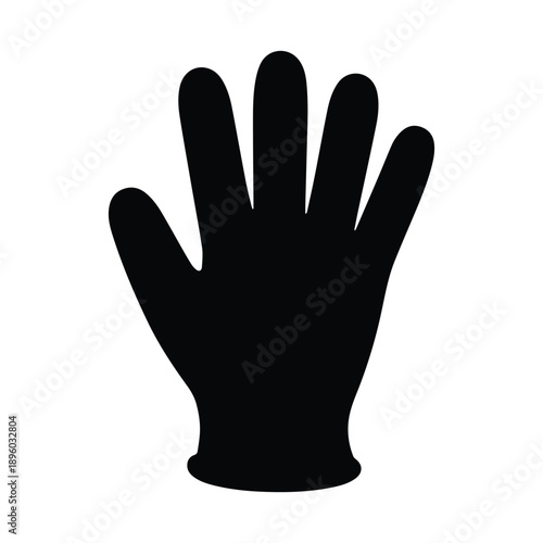 Black silhouette of a hand wearing a protective glove, symbolizing hygiene, safety, and manual work.
