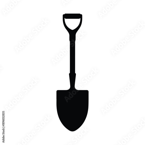 Black silhouette of a shovel with a D-handle, ideal for gardening, construction, and landscaping tasks.