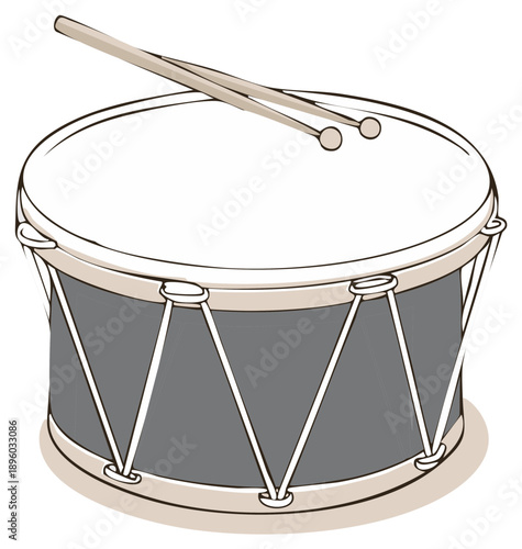 Illustration of a marching band drum with sticks percussion instrument