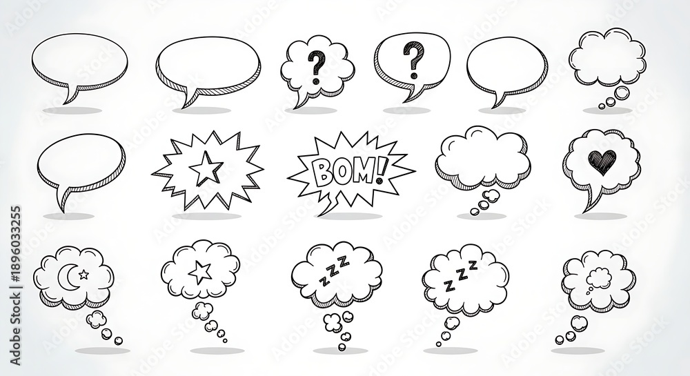 Obraz premium Hand Drawn Comic Speech Bubbles and Thought Clouds Set