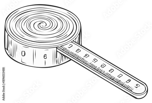 Measuring tape roll sketch illustration isolated on white background
