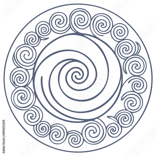 Ancient Celtic spiral symbol in circle frame vector line art ornament