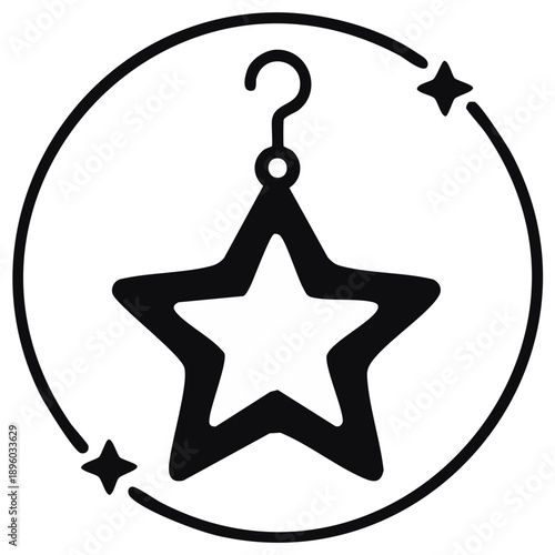 Star earring with question mark and orbiting stars symbol