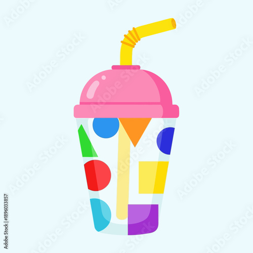 A colorful illustration of a drink cup with straw from a front view on a plain background kids tumbler