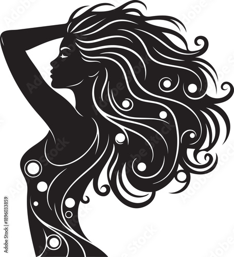 Black Silhouette of a Woman with Elaborate Swirling Hair female long hair