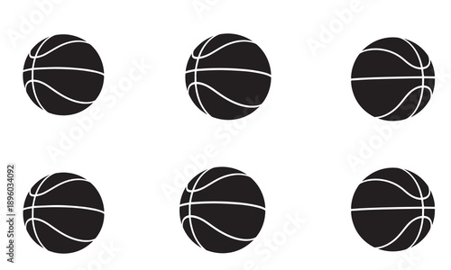 Six black basketball icons, collection of vector graphics for sports.