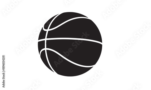 Black silhouette of a basketball on a white background, graphic design element