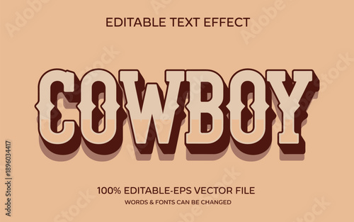 Cowboy editable text effect template with western style lettering and rustic typography, perfect for rodeo posters, country branding, vintage headlines, and decorative title designs