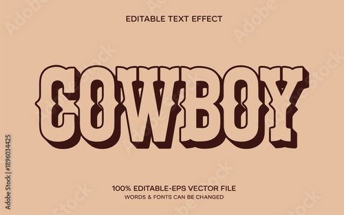 Cowboy editable text effect template with western style lettering and rustic typography, perfect for rodeo posters, country branding, vintage headlines, and decorative title designs