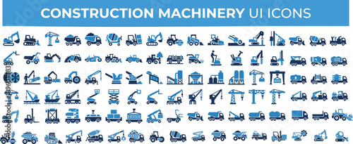Construction Machinery and Heavy Equipment UI Icon Set