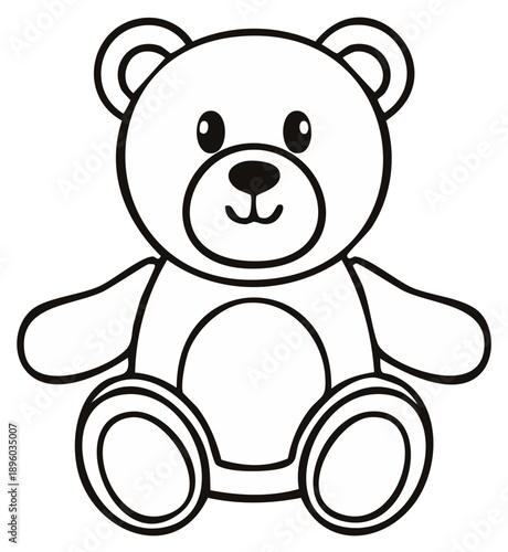 Cute Outline Teddy Bear Sitting and Smiling Illustration