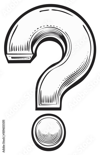 Illustration of a stylized question mark symbol with hatching details, inquiry concept.